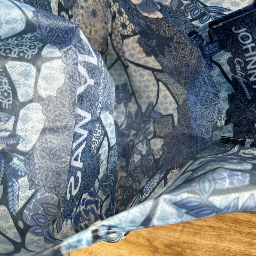 Johnny Was Reusable Nylon Shopping Tote Blue Floral Patchwork - Picture 10 of 13